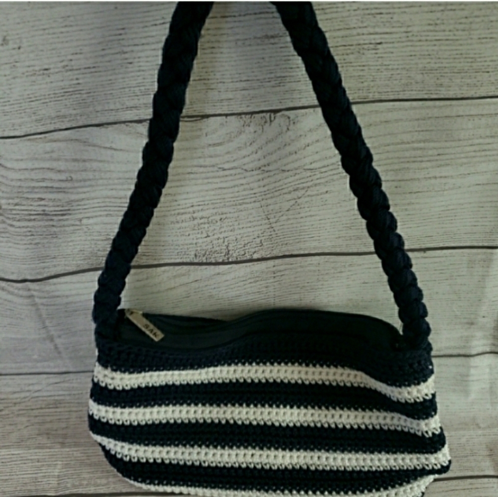 The Sak Original Crochet Navy White Handbag Shoulder‎ Bag Purse